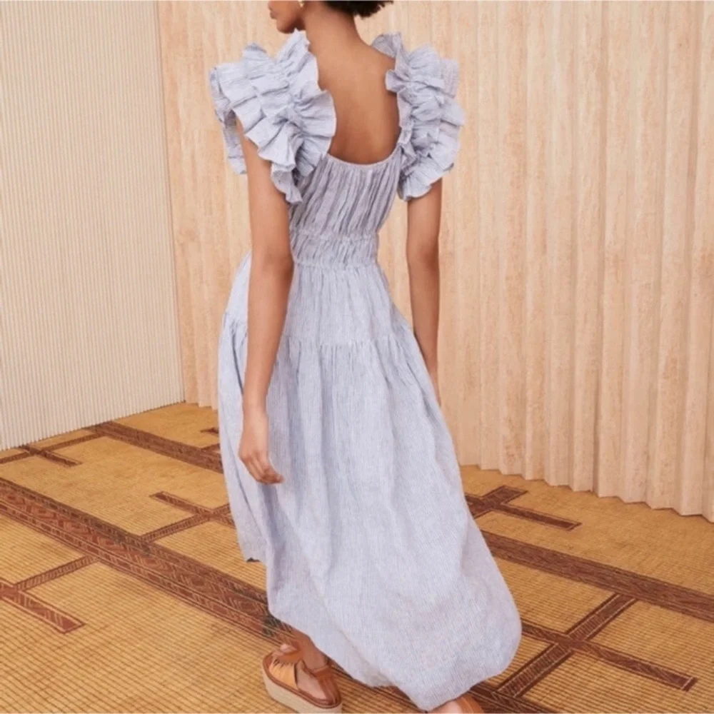 ULLA JOHNSON Rissa midi blue Marine dress Sz 2 - Picture 2 of 5